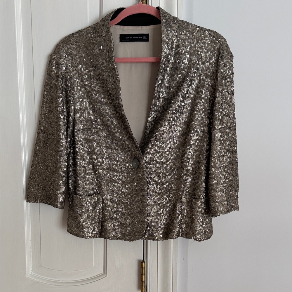 Zara Women's Sequin Blazer - Silver